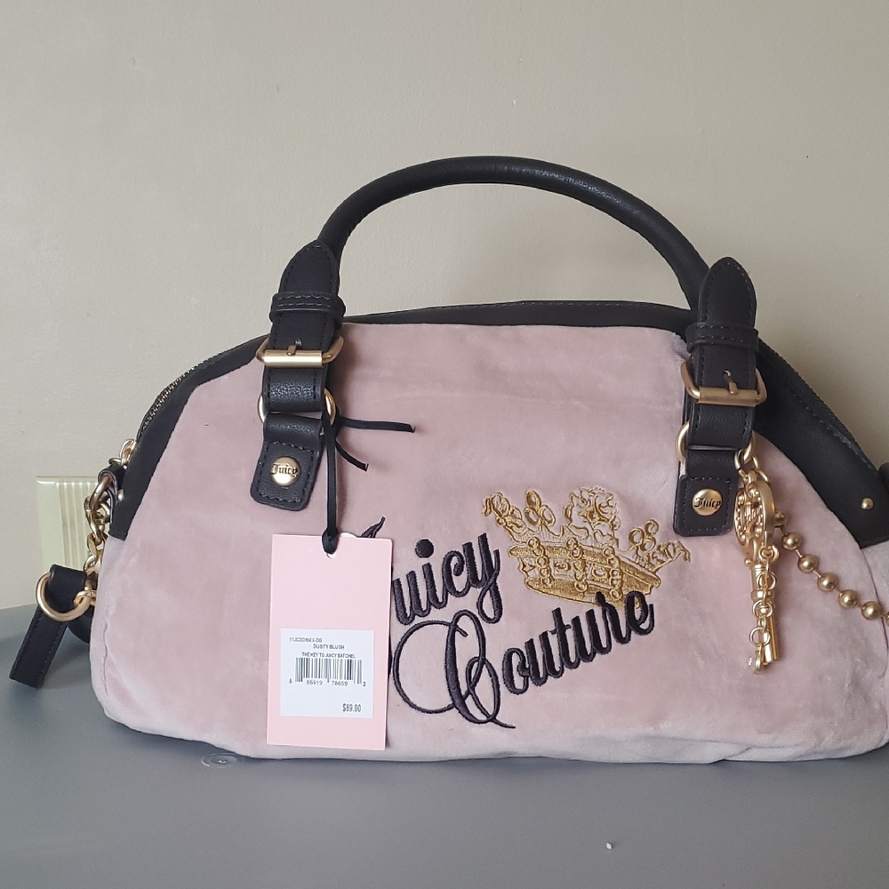 Juicy Couture Pink And Brown Velvet Handbag.